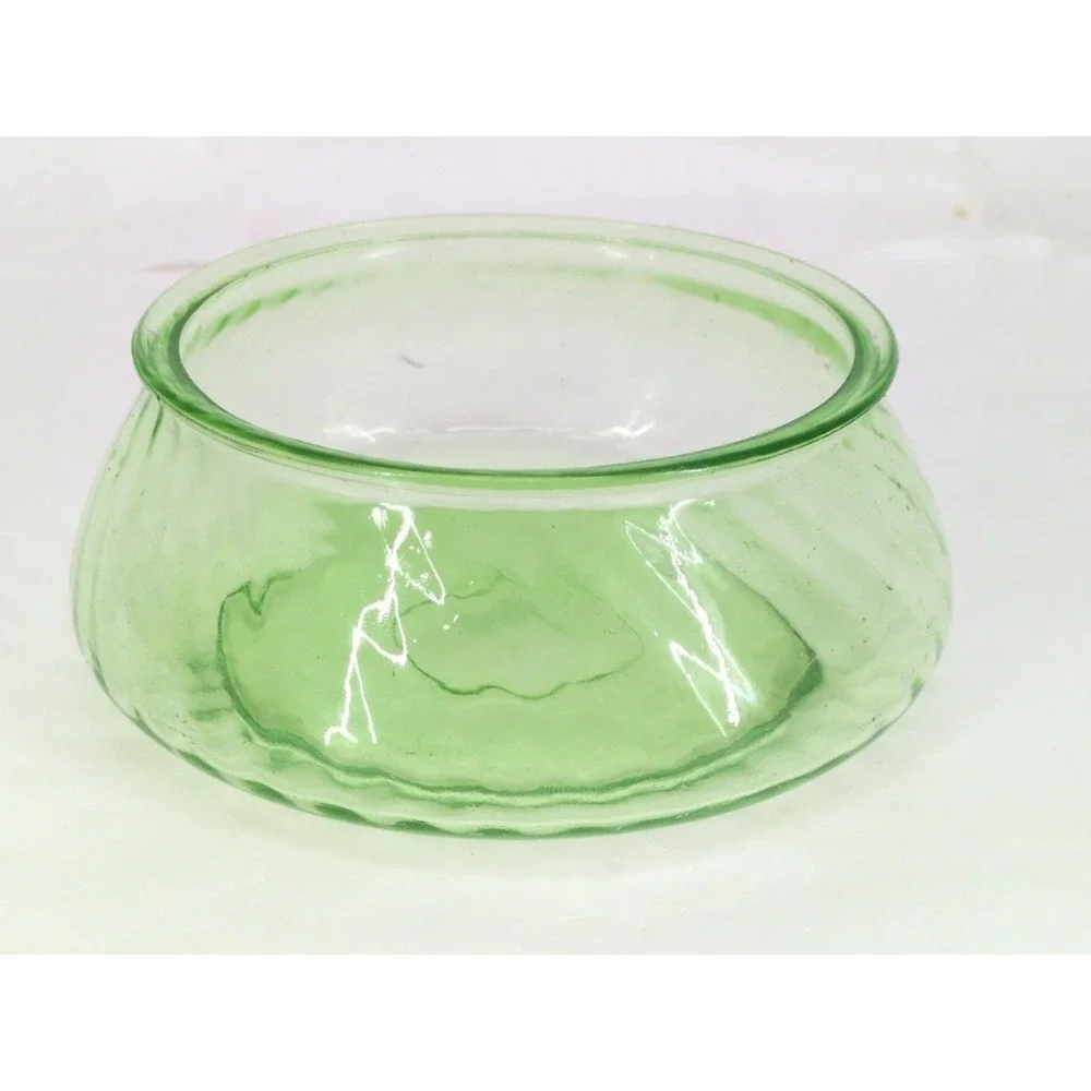 Vtg Uranium Glass Anchor Hocking Spiral Optic Green Candy Dish  Bowl from 1930s